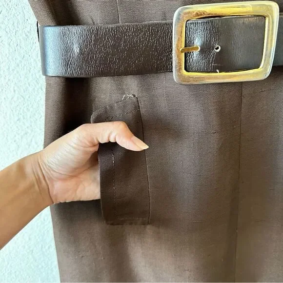 Vintage 1960’s Patrick de Barentzen Belted Dress in Brown Size 12 - Picture 4 of 7